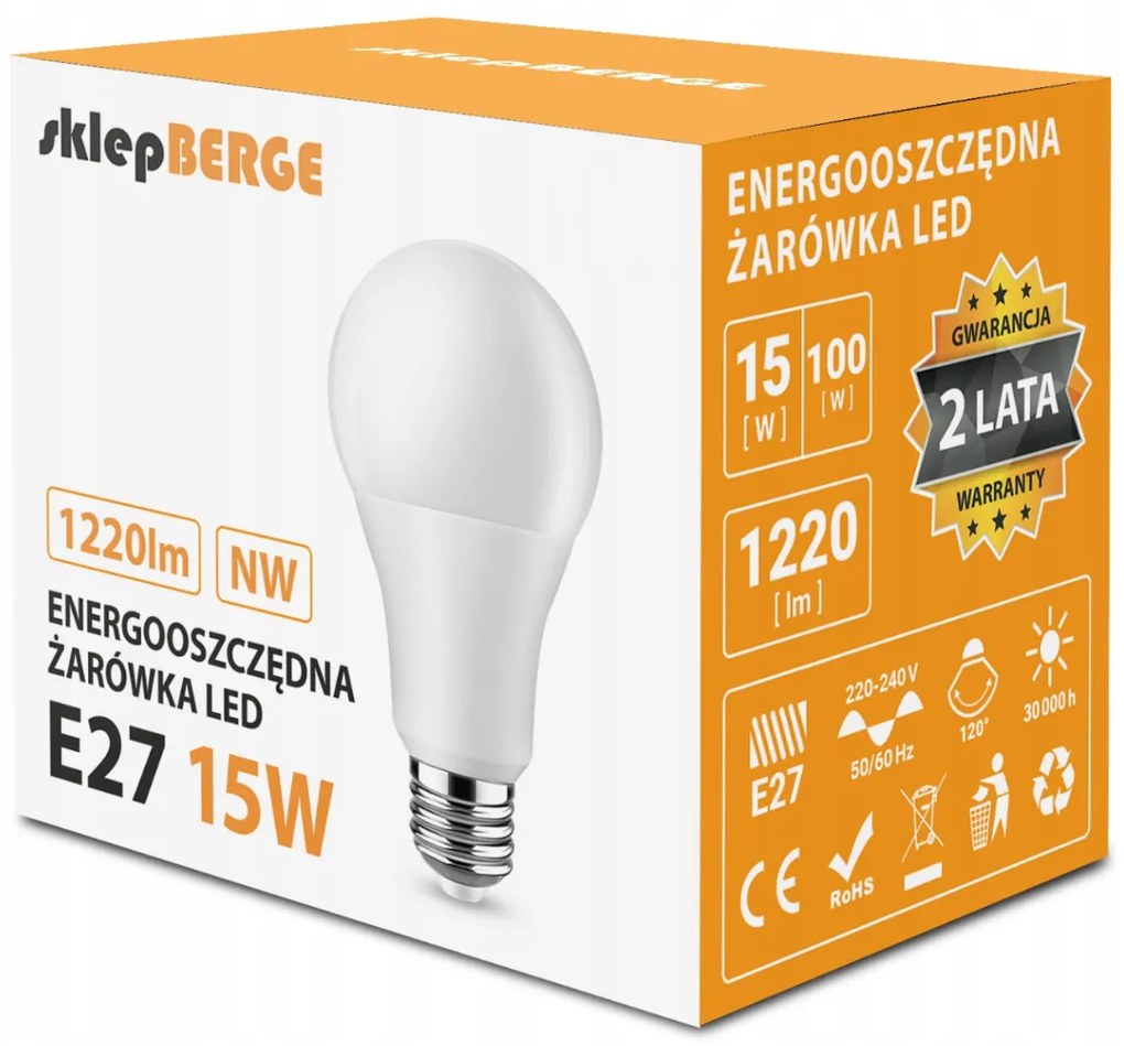 BERGE LED žiarovka - E27 - 15W - 1500Lm - neutrálna biela