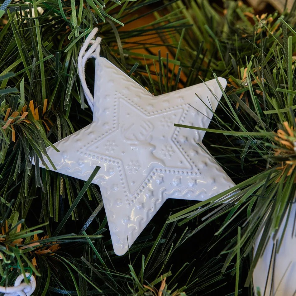 DECOLED Závěsná kovová dekorace, set: hvězda, strom, srdce 7x7x1,2 cm