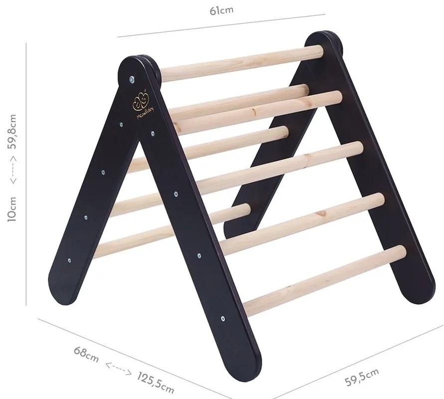 Čierny pikler trojuholník z borovicového dreva 60x60x60 cm Montessori – Meowbaby