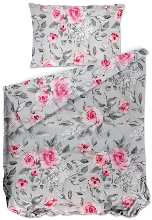 Bierbaum obliečka bavlnený satén 3676 Grey Roses - 140x200 / 70x90 cm