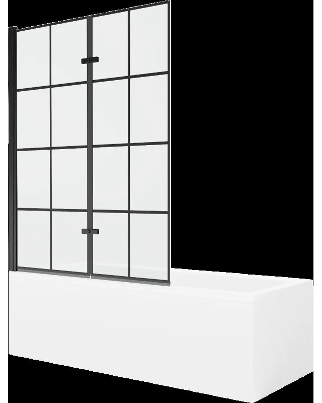Mexen Cubik obdĺžniková vaňa 150 x 70 cm s obkladom a 2-krídlovou zástenou 120 cm, Čierny vzor - 550315070X9212027077