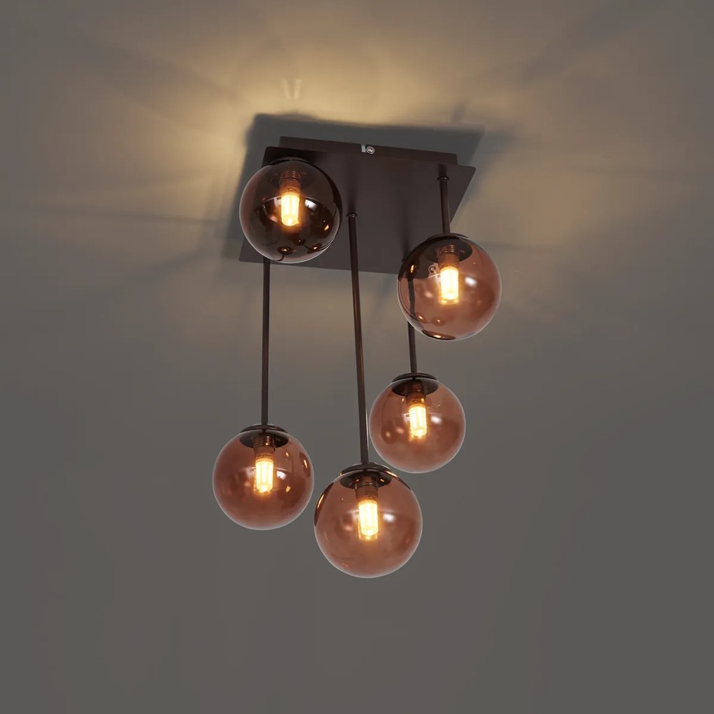 Dizajnové stropné svietidlo bronzové s bronzovým sklom 5-svetiel - Atény