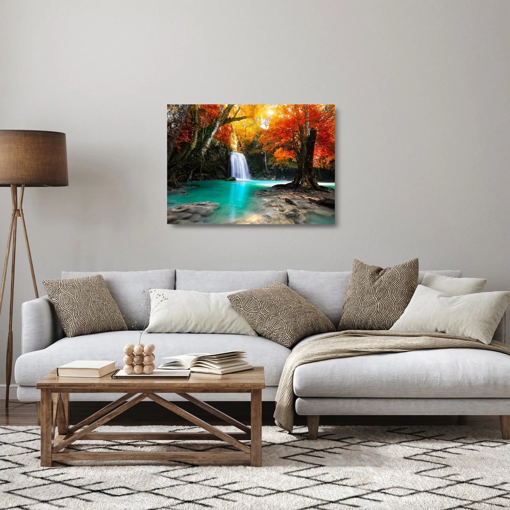 Sklenený obraz - Smaragdová lagúna (70x50 cm)