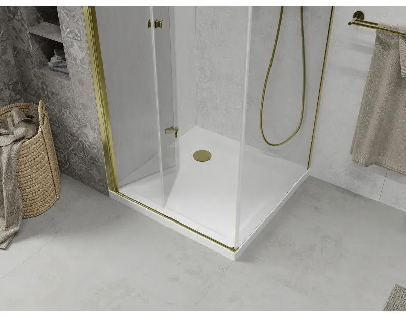 Mexen Lima sprchovací kút 80x80cm, 6mm sklo, zlatý profil - číre sklo + Slim sprchová vanička - 856-080-080-50-00-4010