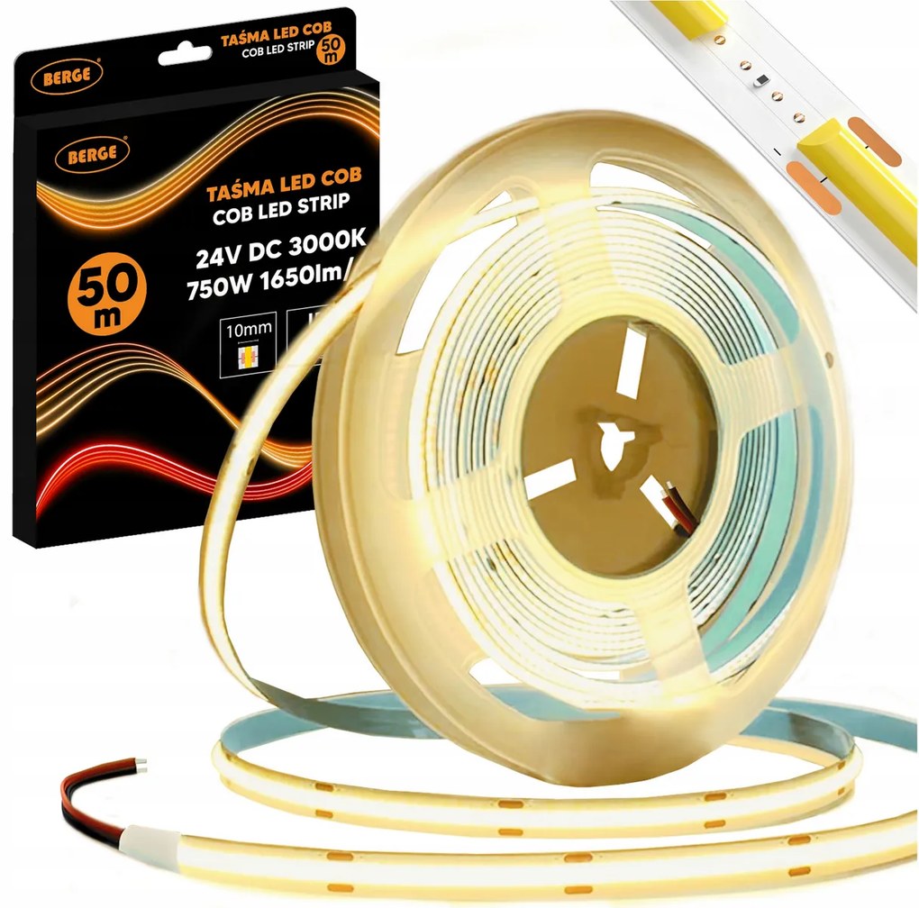 BERGE LED pásik COB Neon 24V - 528D - 15W/m - IP20 - 50m - 1650lm - teplá farba