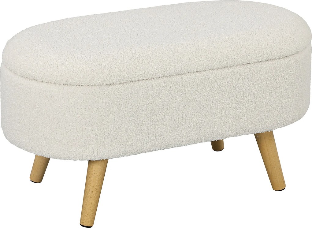 HOMCOM Úložná lavička, čalúnená lavička s vekom, lavička s vzhľadom teddy velúru pre chodbu, spálňu a obývaciu izbu, drevený rám 82 x 41 x 45 cm Biela