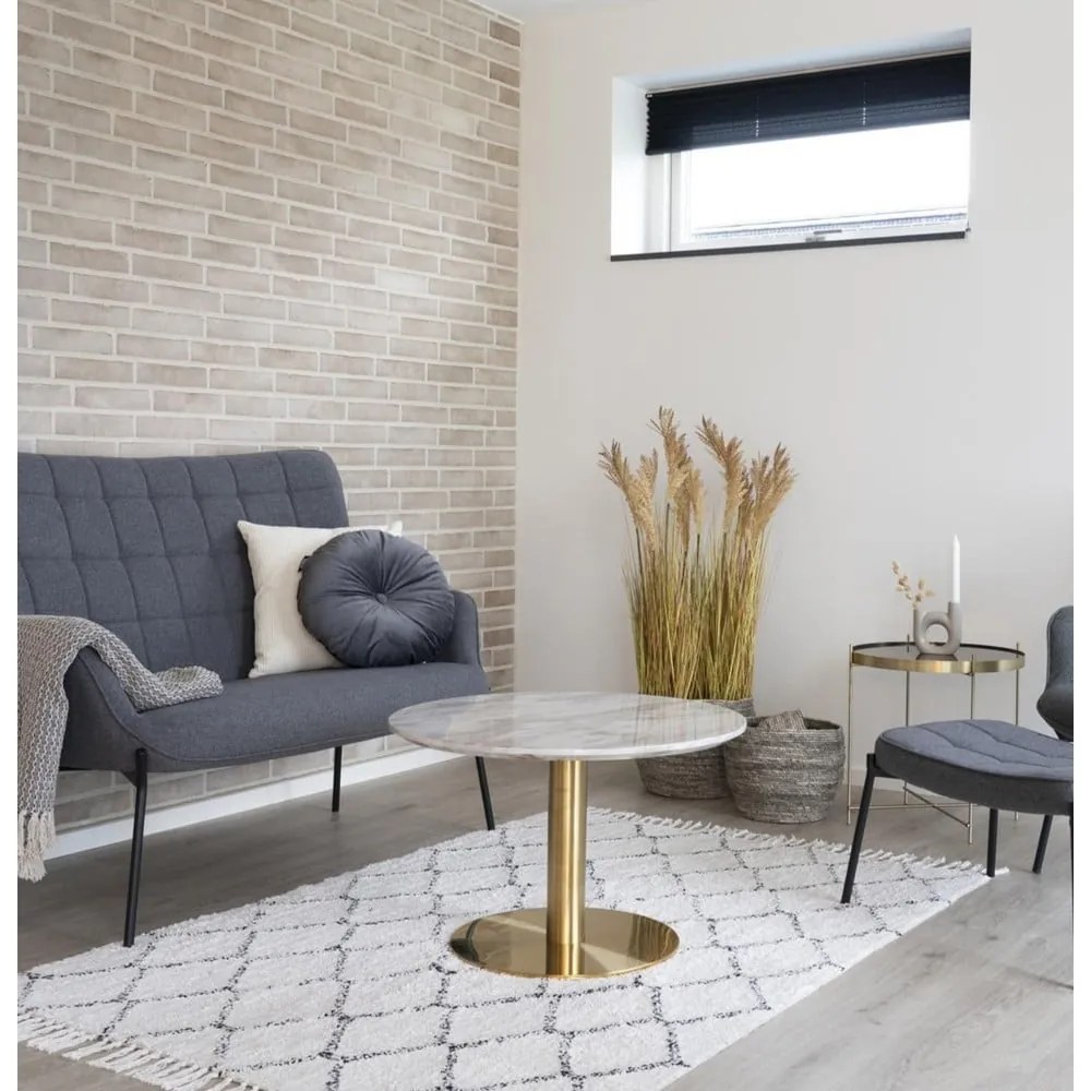 Okrúhly konferenčný stolík v bielo–zlatej farbe s doskou v dekore mramoru 70x70 cm Bolzano – House Nordic