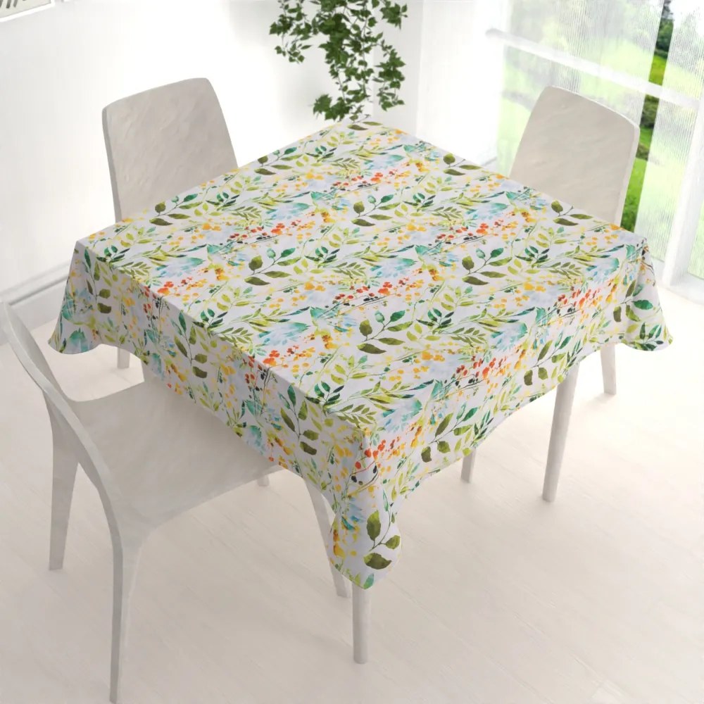 Biante Dekoračný štvorcový obrus PML-066 Zelené popínavé lístky na bielom 130x130 cm