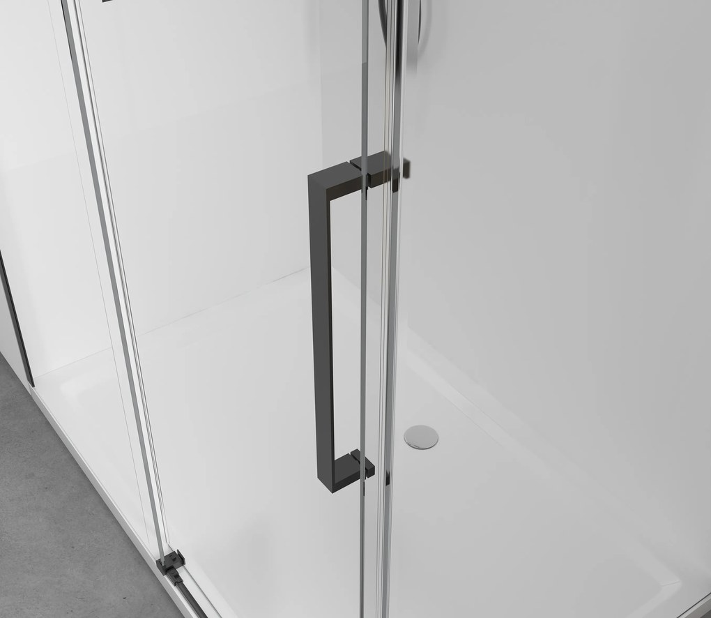 Cerano Lantono, sprchovací kút s posuvnými dverami 100(dvere) x 80(stena) x 195 cm, 8mm číre sklo, čierny profil, CER-CER-432950