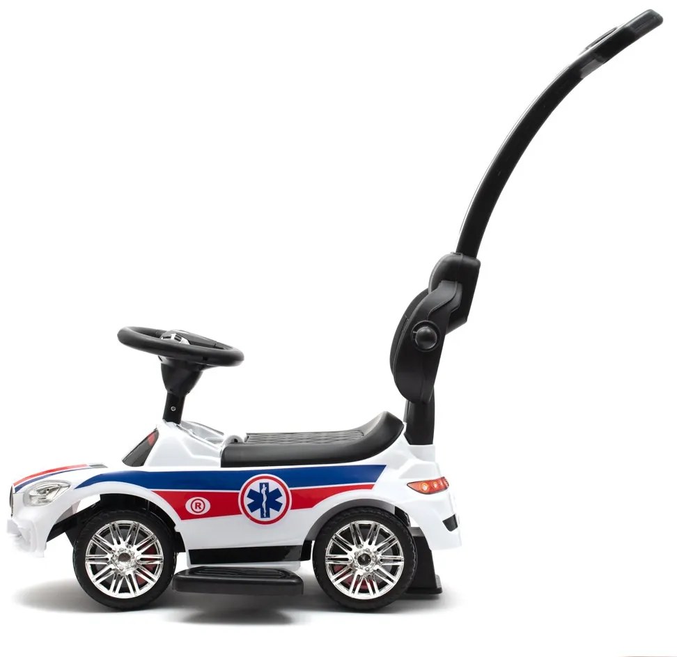 Detské odrážadlo so zvukom a vodiacou tyčou Baby Mix AMBULANCE biele