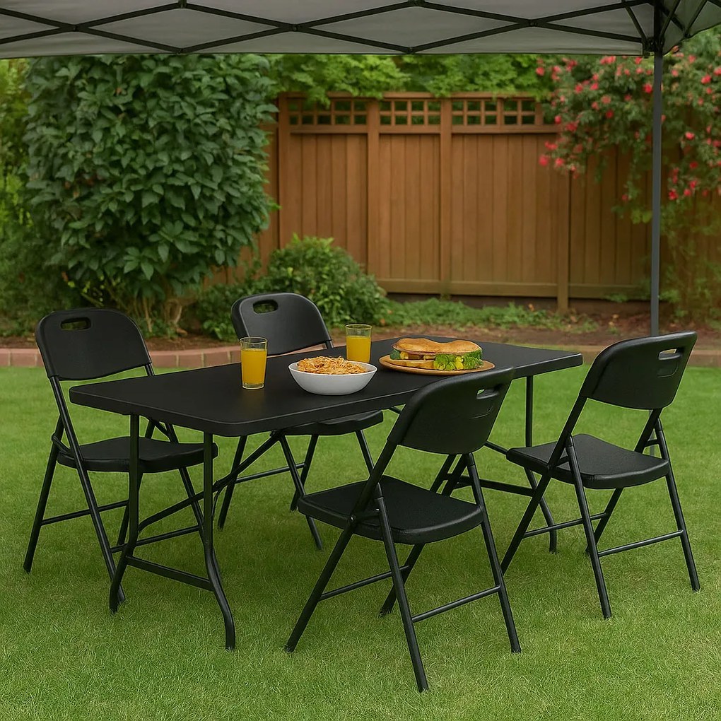 MultiGarden Cateringový skladací set - stôl + 4 stoličky, HDPE čierna MultiGarden