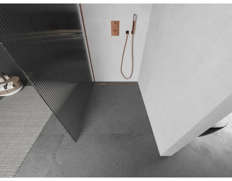 Mexen Kioto, sprchová zástena 100x200 cm, 8mm sklo s rebrovým vzorom, profil ružové zlato, 800-100-101-60-09