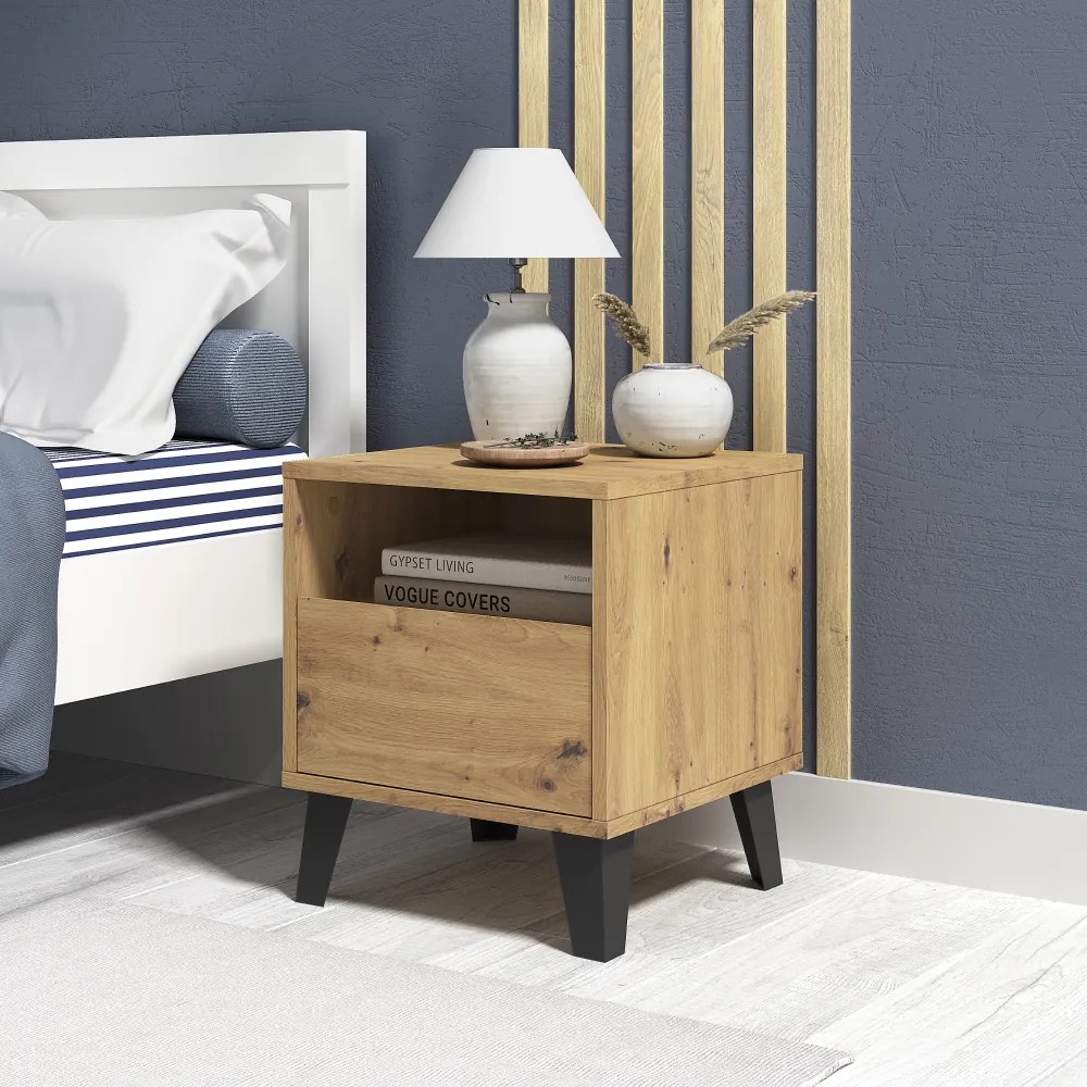 Nočný stolík BOGAN 1S, remeselne spracovaný dub