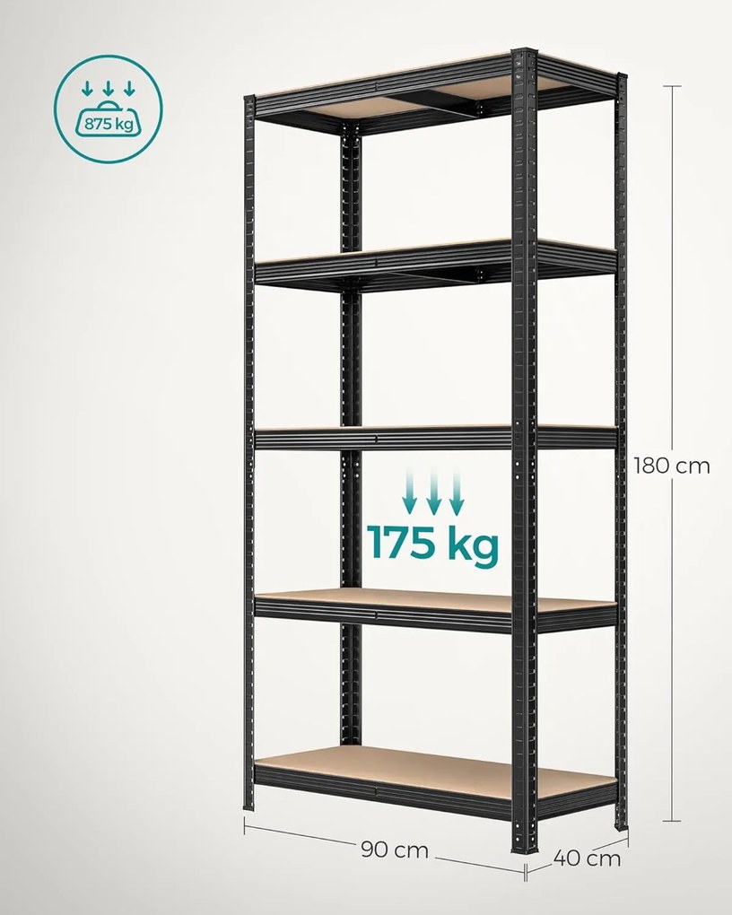 Oceľový regálový systém 2 ks, 180x90x40 cm, čierny