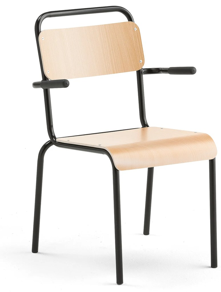 Jedálenská stolička FRISCO, s podrúčkami, čierny rám, bukový laminát