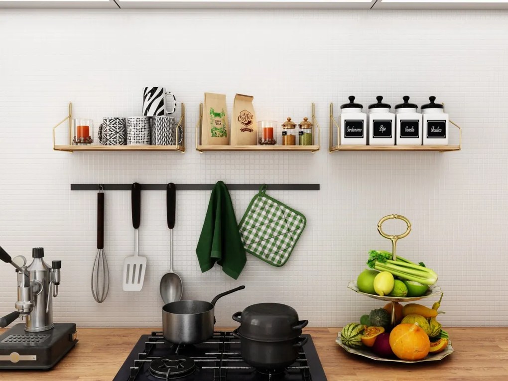 Nástenná polica Rafi smrekovec/zlatá