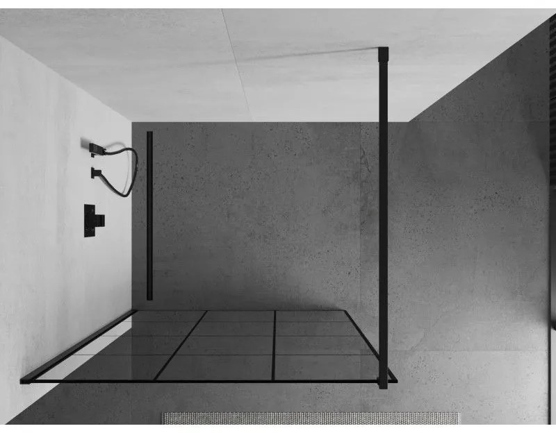 Mexen Kioto sprchová zástena 120x200 cm 8 mm, čierny profil, sklo čierny vzor 1, 800-120-101-60-77