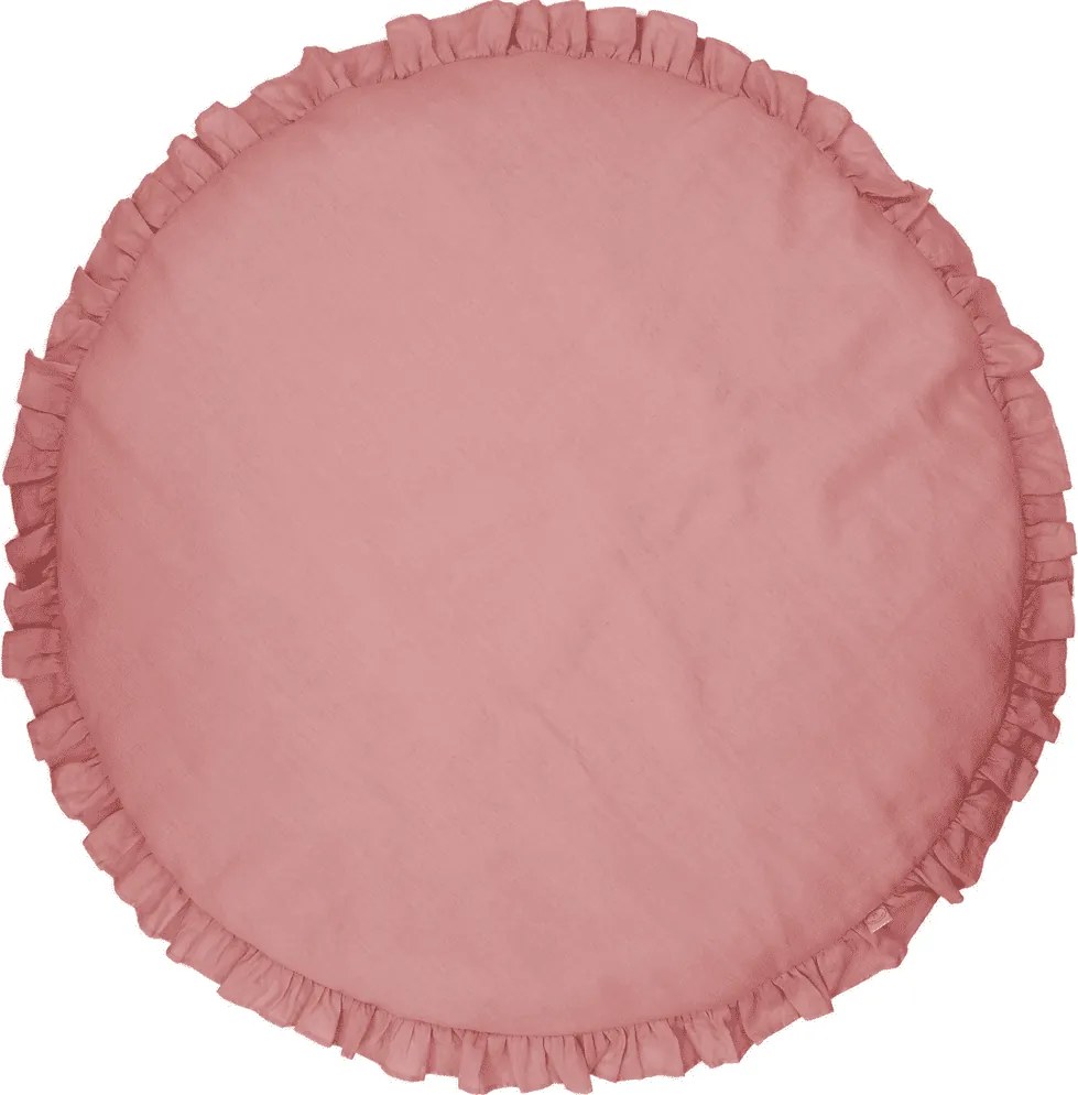 Detská ľanová podložka na hranie s volánom sýto ružová