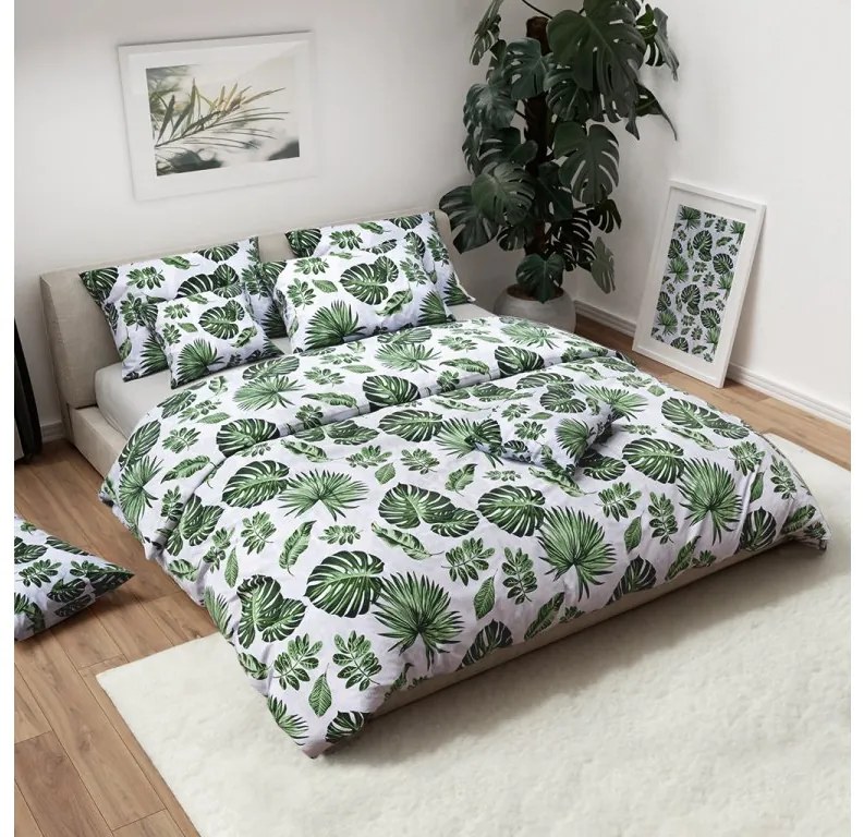 Flanelové obliečky GREEN LEAVES biele Rozmer obliečky: 70 x 90 cm | 140 x 200 cm