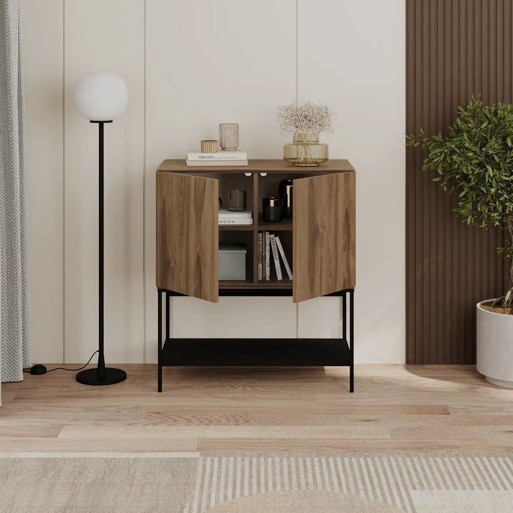 Skrinka v dekore duba v čierno-prírodnej farbe 80x90x40 cm Amira – Marckeric