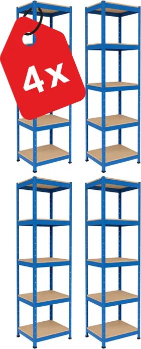 Regál 180x40x40 cm lakovaný 5-policový, nosnosť 875 kg - modrý - 4ks