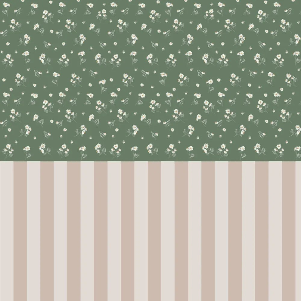 Tapeta harmanček zelená s pruhmi 280x100 cm