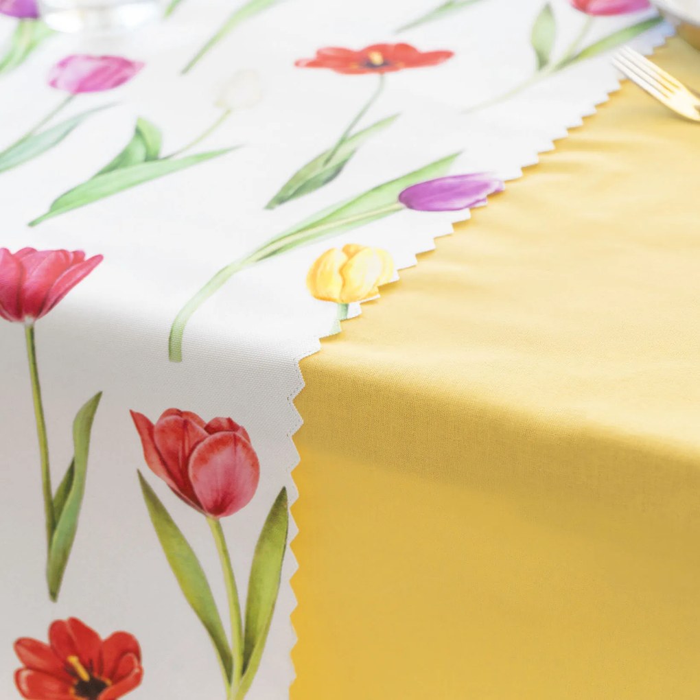 Goldea behúň na stôl teflónový - farebné tulipány 35x180 cm