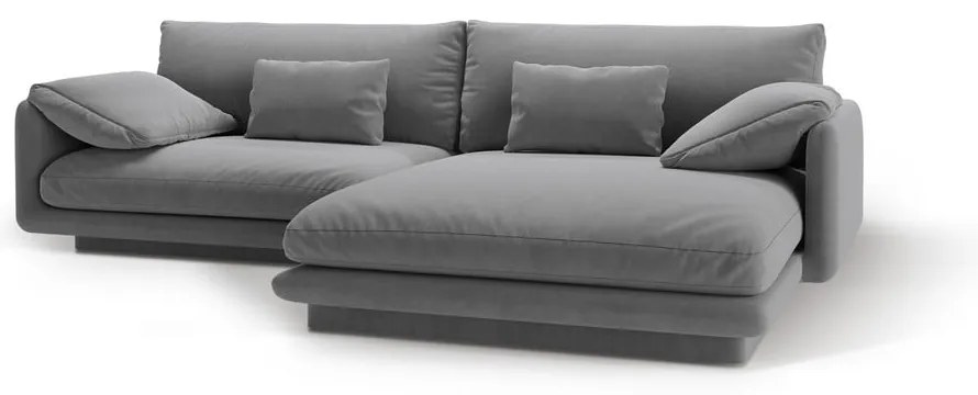 Svetlosivá zamatová rohová pohovka (pravý roh/s leňoškou) Torino – Micadoni