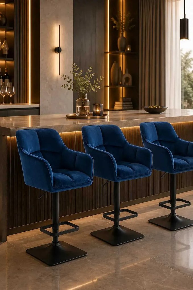 LuxuryForm DESIGN Barová stolička AMALFI VELUR na čiernej hranatej podstave - modrá