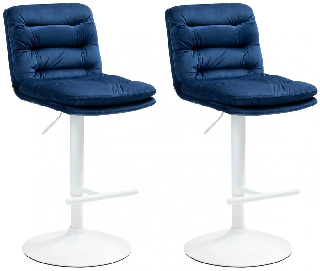 2x Barová stolička Damar - zamat, biely rám - blue