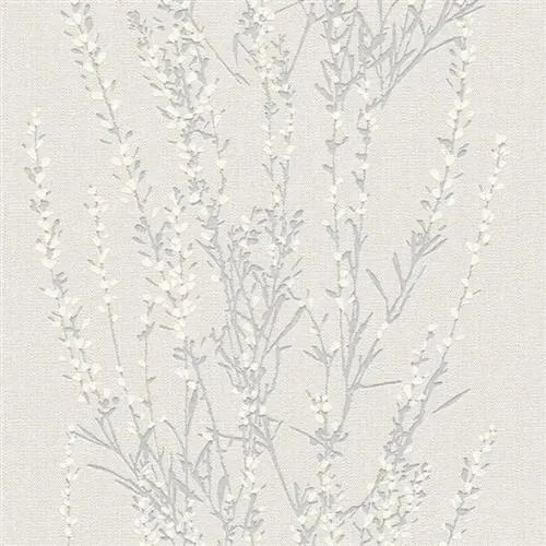 Vliesové tapety na stenu Blooming 37267-3, rozmer 10,05 m x 0,53 m, vetvičky strieborné s bielymi kvietkami, A.S. CRÉATION