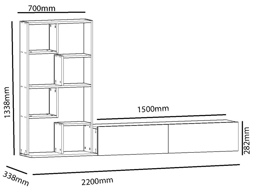 Obývací stěna BARE 220 cm bílá