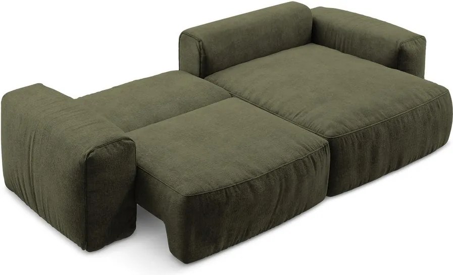 Zelená ženilková rozkladacia rohová pohovka (pravý roh/s leňoškou) Kuki – Makamii