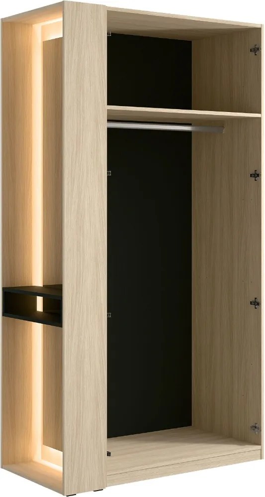 DVOJDVEROVÁ ŠATNÍKOVÁ SKRIŇA GLENN DUB BARISTA + REGÁL + ZRKADLO + LED 110 cm