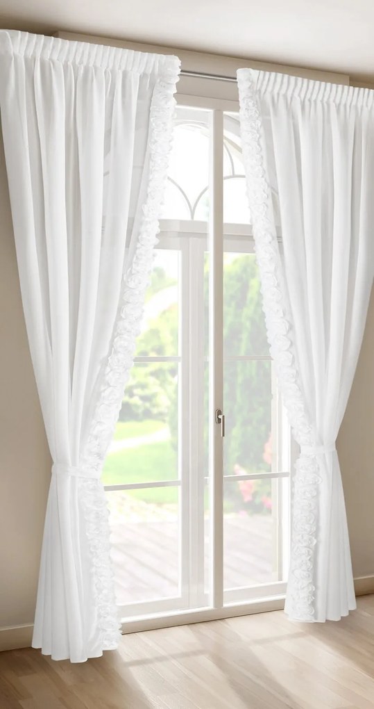 ZÁCLONA NA PÁSKE EVA MINGE ROSES, SADA 2KS 140X270 CM BIELA