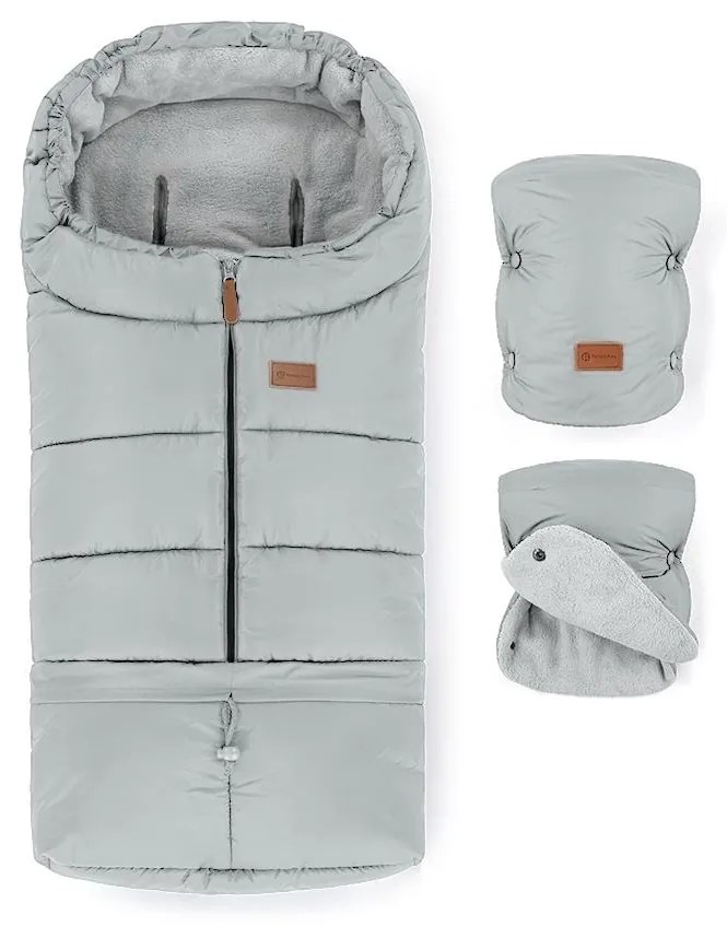 PETITE&MARS - Súprava detského fusaku 3v1 JIBOT + rukávniky na kočík svetlosivá