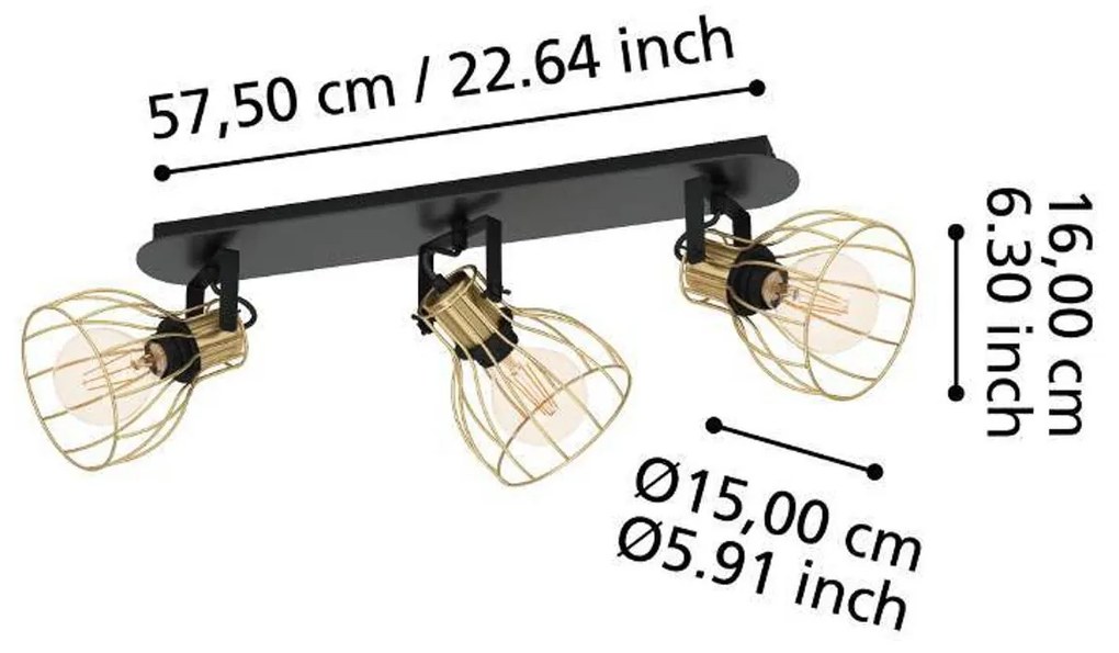 EGLO Sambatello stropné svietidlo 3pl čierna/zlatá