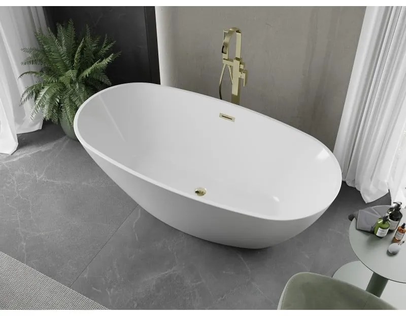 Mexen Eris, voľne stojaca vaňa 155 x 80 cm, biela, zlatý lesklý prepad, 53441558000-50