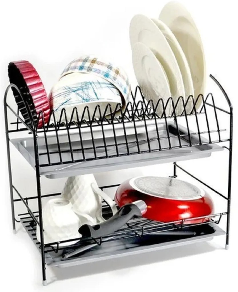 ALTOM Odkvapkávač na riad, dvojposchodový, až na 16 tanierov, čierny kov