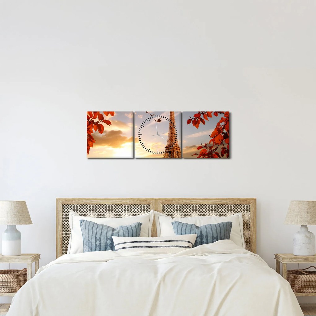 Obraz - Paríž (s hodinami) (90x30 cm)