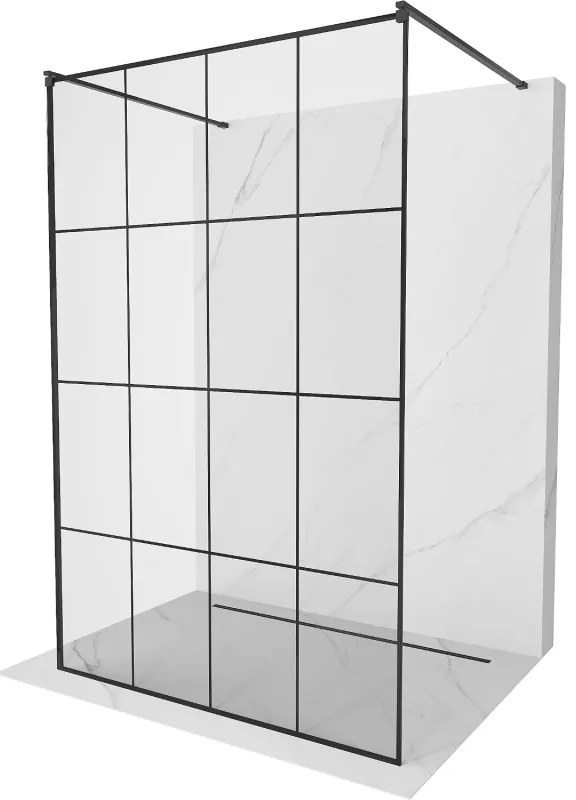 Mexen Kioto, sprchová zástena Walk-In 160 x 200 cm, 8mm sklo čierny vzor, čierny profil, 800-160-002-70-77