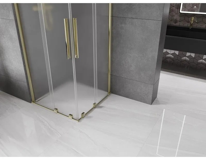 Mexen Velar Duo, sprchový kút s posuvnými dverami 90 x 90 cm, 8mm sklo námraza, zlatá lesklá, 871-090-090-32-50