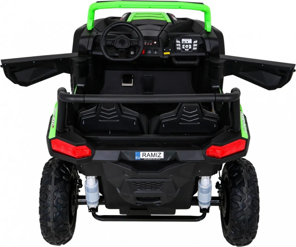 Ramiz Silná pretekárska štvorkolka pre 2 deti Zelená + Bezkartáčový motor + Nafukovacie kolesá + LED zvuk