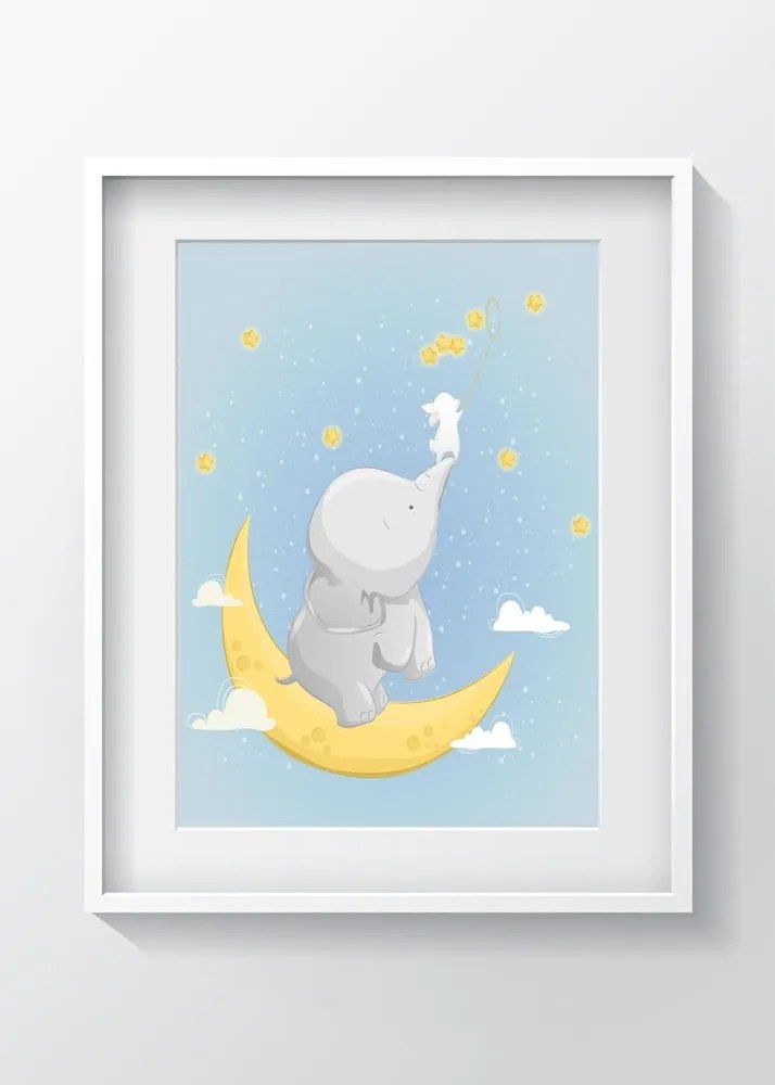 Nástenný obraz OYO Kids Elephant On The Moon, 24 x 29 cm