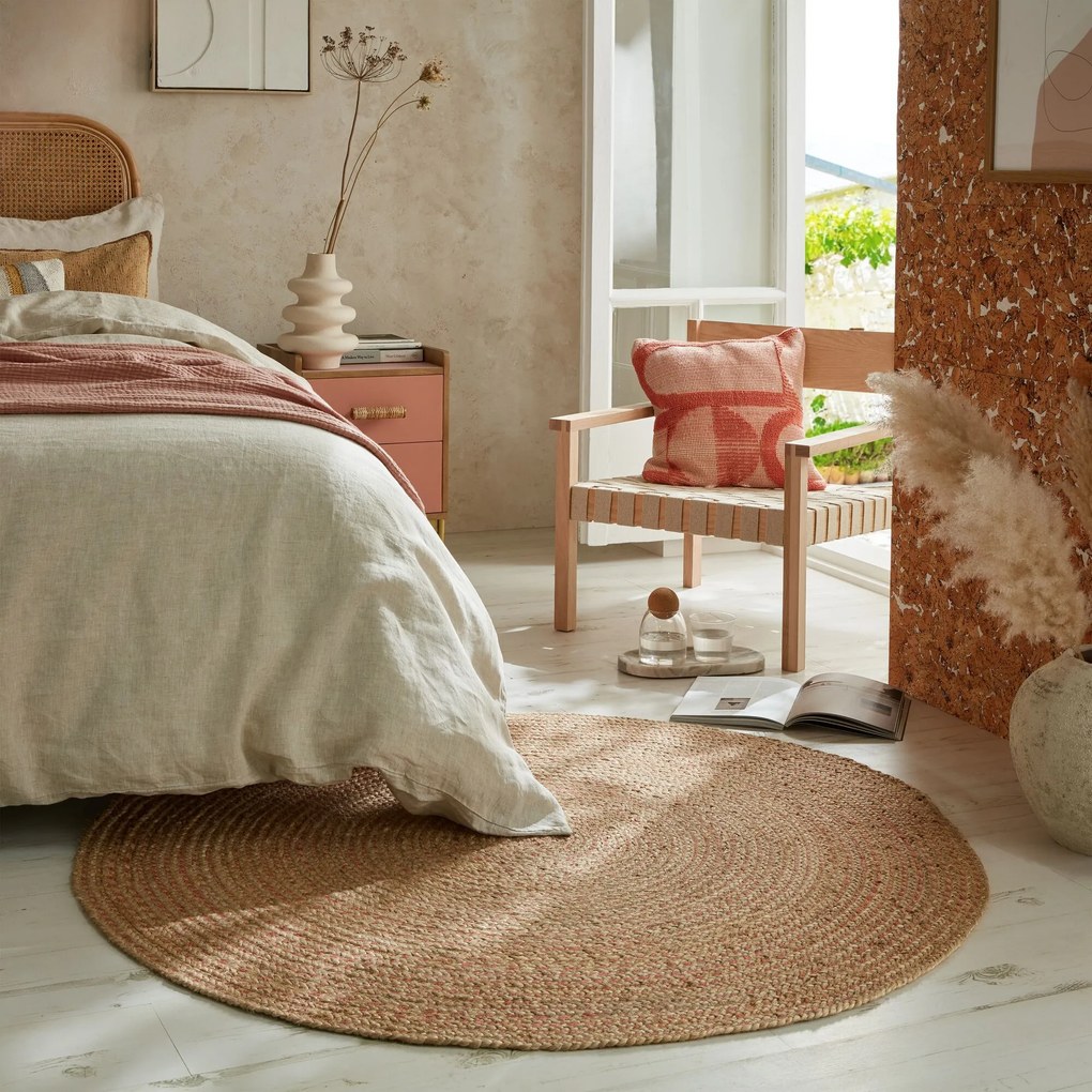 Flair Rugs koberce Kusový koberec Capri Jute Natural/Coral kruh - 133x133 (priemer) kruh cm