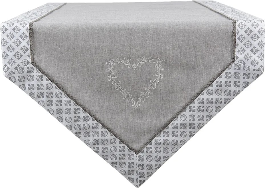 Šedý bavlnený behúň na stôl so srdiečkom Lovely Heart - 50*160 cm
