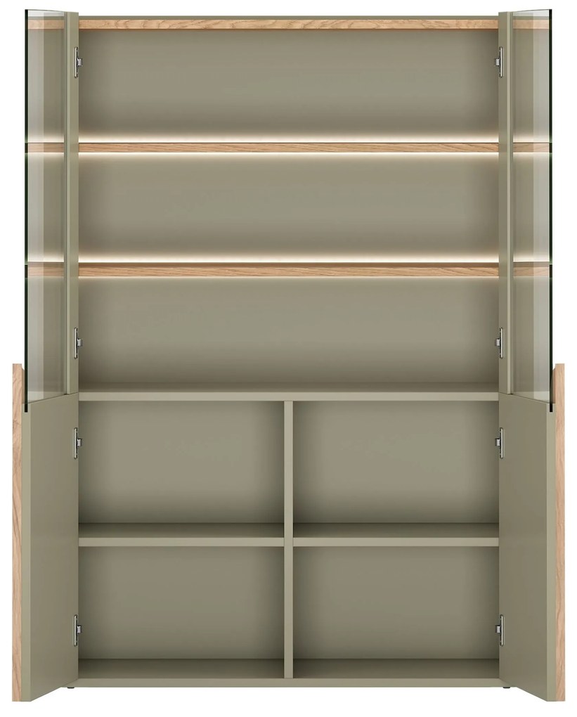 Vitrína Amilio 100 cm dvojdverová - eukalyptus / dub baltic dune / úchyty dub prírodný