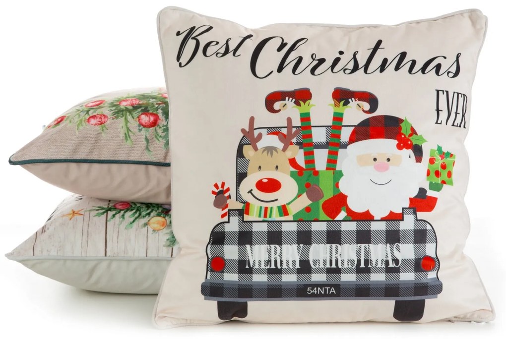 VIANOČNÁ DEKORAČNÁ OBLIEČKA NA VANKÚŠ SANTA7 45X45 CM VZOROVANÁ