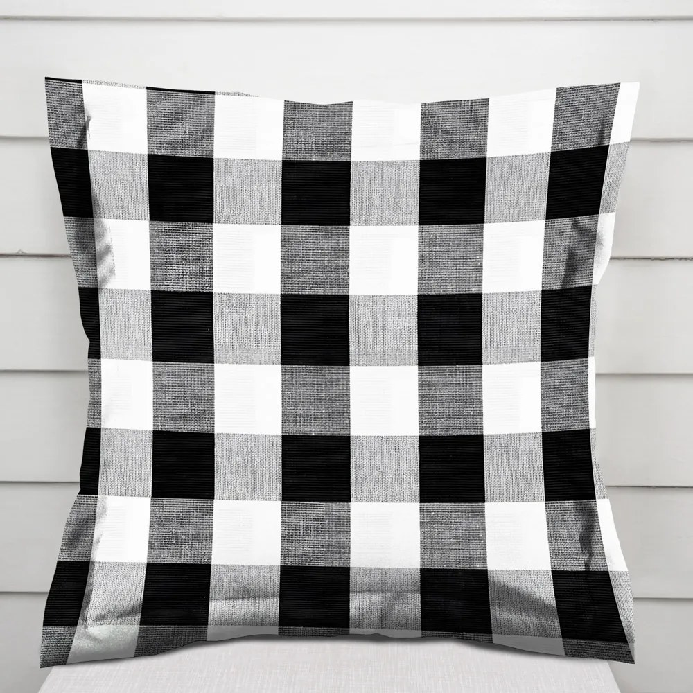 Biante Bavlnená obliečka na vankúš s lemom Olivia OL-004 Čierno-biela kocka veľká 60 x 60 cm
