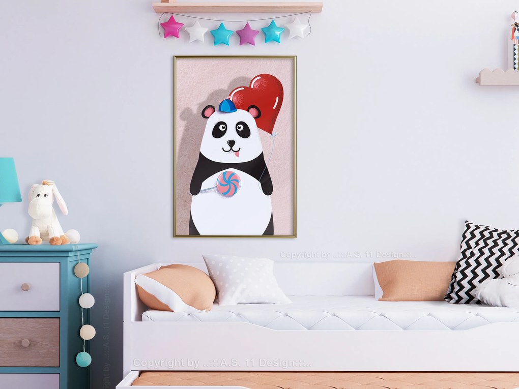 Artgeist Plagát - Panda with a Balloon [Poster] Veľkosť: 40x60, Verzia: Čierny rám